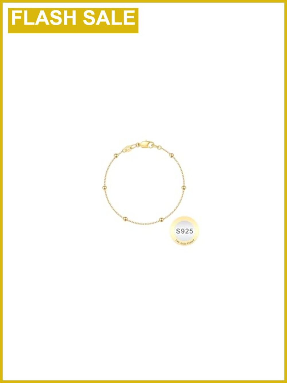 S925 Sterling Silver 14K-Real-Gold-Plated Satellite Bead Chain Bracelet 7.5